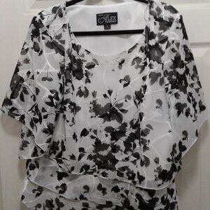 Alex Evenings Woman  Blouse - White w/ Black leaves  1X
